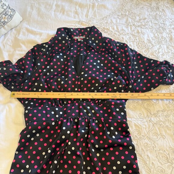 NY Collec Womens Midi Dress White Pink Black Polka Dot Plus Sz  3X V-neck Belted - Picture 6 of 11